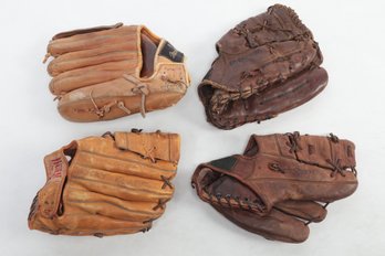 4 Vintage Baseball Gloves- Willie Mays- Duke Snider- Jerry Lumpe- Sammy Ellis