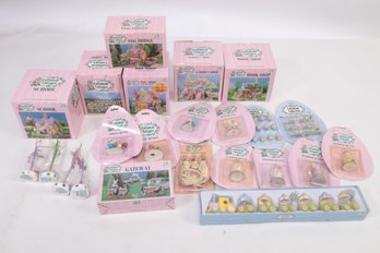 Large Lot Of Cottontail Cottages 'SWEET HOME' Porcelain Easter Bunny Village & Accessories