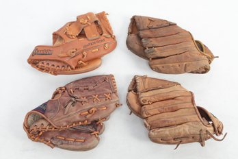 4 Vintage Baseball Gloves Mike Schmidt- Jim Catfish Hunter- Bob Gibson- Sam McDowell