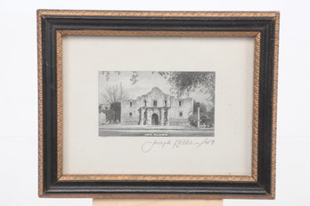 1949 Small Framed Engraving 'The Alamo' Signed Joseph Keller American Bank Note Co.