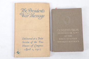 WWI April 2, 1917 Woodrow Wilson,  Address & 1938 USSR Constitution