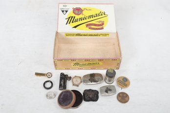 Vintage Lot MEN'S JUNK DRAWER CONTENTS Snuff Tin WWII Lighter