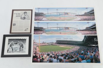 3 Large Panoramic Photos Of Fenway Park & Wrigley Field- Signed Photo Daughter Of Babe Ruth- Mantle No Smoking