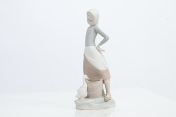 Retired Lladro Figurine: Girl With Milk Pail & Goose