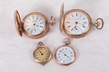 4 Pc. Lot VICTORIAN GOLD-FILLED POCKET WATCHES Elgin Waltham Fortune