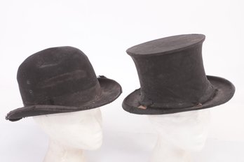 Antique Top Hat (LaCroix & Cie Paris.) & Derby Hat