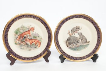 2 Collectible Plates From Lenox - 1973 Raccoons & 1974 Red Foxes