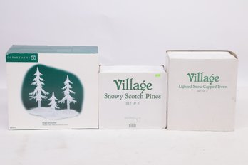 3 Department 56 Village Trees: Lighted Snow Capped Trees, Snowy Pines, & Icicles Trees