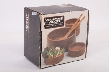 Vintage NOS: Winsome Wood 7 Piece Teak Salad Set
