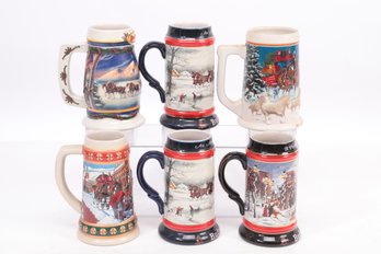 Lot Of 6 Budweiser Holiday Beer Steins