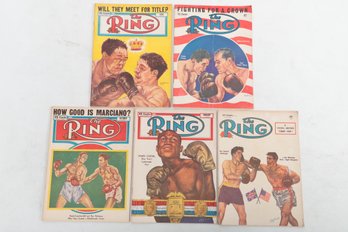 5 1940s ' The Ring ' Boxing Magazines W/ Rocky Marciano, James Carter , Paddy Young , Randy Turpin & More !