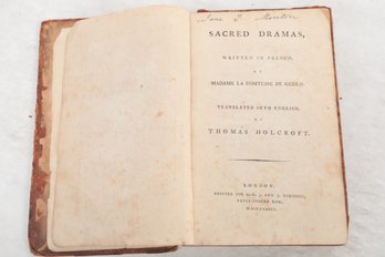 (Enlightenment) 1786 Madame De Genlis Translated , SACRED DRAMAS, WRITTEN IN FRENCH,