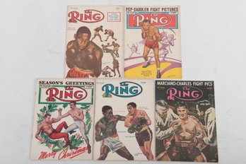 5 1950s ' The Ring ' Boxing Magazines W/ Rocky Marciano, Jersey Joe Wolcott , Jimmy Carter & More !