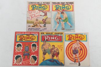 5 1940s -50s ' The Ring ' Boxing Magazines W/ Harry ' KID ' Mathews, Jack Johnson, Bobo Olson & More !