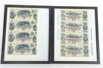 2 Framed Sheets Of Replica Confederate Money