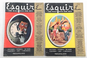2 Esquire Magazines, January & July 1939 IRWIN SHAW M. VAN DER MEERSCH LOUIS ZARA KEN CLARK WILL F. JENKINS