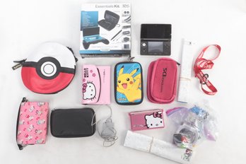 Nintendo DS Lot: DS Lite & 3DS Systems W/Hello Kitty & Pokemon Cases, Games, Charger, & Accessories