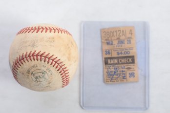 1972 Yankee Ticket With 1970's Ball