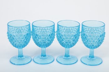 4 Matching Blue Hobnail Aperitif Glasses