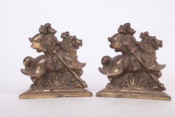 Vintage Pair Of Brass Knight Bookends - Signed