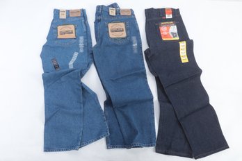 3 Pairs Of New W/Tags Men's Jeans: Kirkland & Wrangler (38x30 & 34x30)