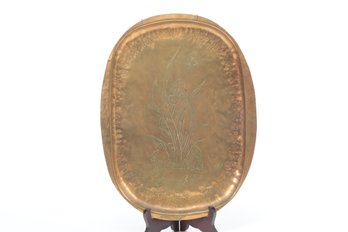 Early 1800's Hand Crafted Copper Tray With Oriental Lilly Design