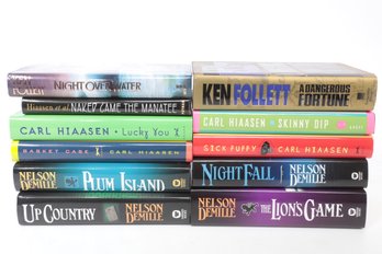 Group Of Novels By Ken Follet, Nelson Demille, Carl Hiaasen - All Hardcover Autographed And/or Dedicated