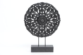 Decorative Carved Circular Wood On Stand