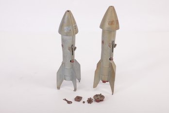 2 1950-60's Astro Berzac Creation Metal Rocket Mechanical Coin Bank