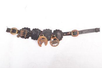 Vintage Brass Horse Medallions On Leather Strap Equestrian Memorabilia