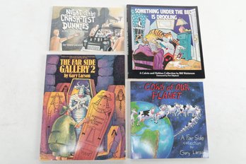 4 Cartoon Books , 3  Far Side Collections By Gary Larson & 1 Calvin & Hobbs By Bill Watterson