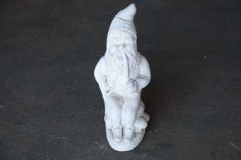 Antique/Vintage Large White Cement Gnome Sitting, Smoking A Pipe