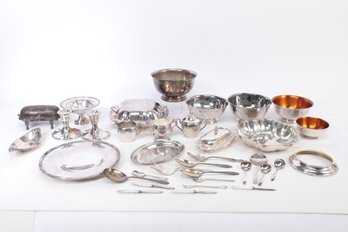 Large Group Of Vintage Silverplate Serving Pieces Include Bowls, Plates, Flatware & More