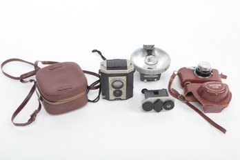 2 Vintage Cameras & Flash: Brownie & Konair Ruby W/rolleiFlash