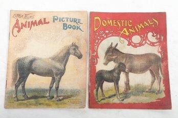 2 1906 Printed Cloth Juvenals Little Folks Animal Picture Books & Domestic Animals