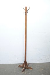 Antique Mission Style Oak Coat/Hat Rack W/Brass Hooks