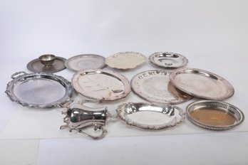 Large Group Of Vintage Silverplate Serving Pieces Include Trays, Plates, Coffee Pot & More