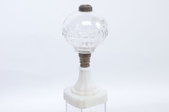 1800's Pressed Glass Kerosene Lamp - White Milk Glass Base, ??? Pattern Font