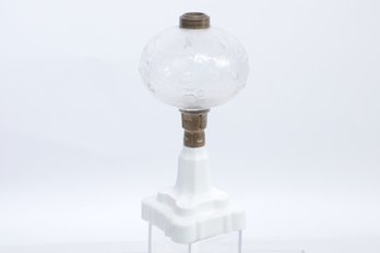 1800's Pressed Glass Kerosene Lamp - White Milk Glass Base, Both Base & Font Have Grape Pattern