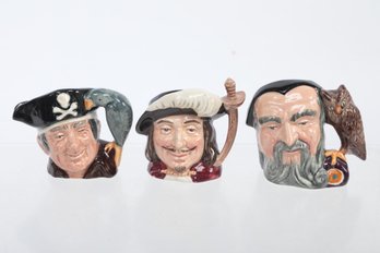 3 Vintage Mini Royal Doulton Toby Mugs: Porthos, Merlin & Long John Silver