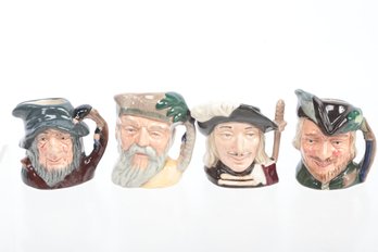 4 Vintage Mini Royal Doulton Toby Mugs: Robin Hood, Robinson Crusoe, Rip Van Winkle & Aramis
