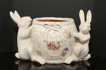 Large Mosaic Rabbit Ceramic Planter - Great For Easter