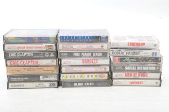 20 Vintage Mixed Genre Cassette Tapes: Eric Clapton, Bangles, Genesis & Many More