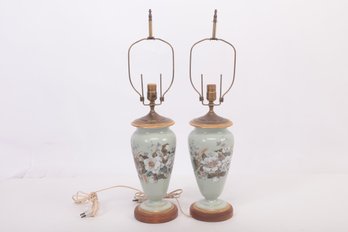 Pair Matching Hand Painted Vase Lamps Circa 1940-5's