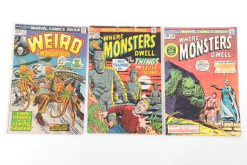 Group Of 3 Marvel Comic Books - Where Monsters Dwell & Weird Wonder Tales