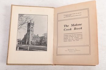 Cookbook:  The Malone N. Y. 1908  With Bookplate Sue Hannas Charity Cookbook Collection