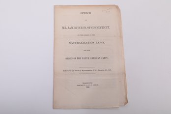 1846 'Know-Nothings' Political Pamphlet 'Naturalizations Laws'