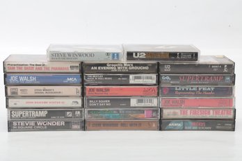 20 Vintage Mixed Genre Cassette Tapes: Supertramp, Stevie Wonder, Krokus, The Beatles & More