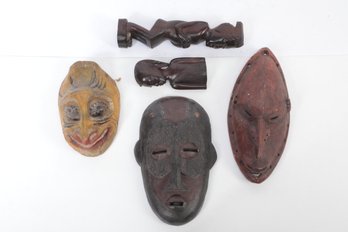 Group Of Vintage African Carvings Including Masks