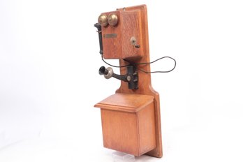 Antique Western Telephone Wall Mounted, Wood Case Telephone Keelyn System